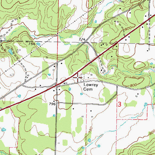 Topographic Map of Lowrey Cemetery, OK