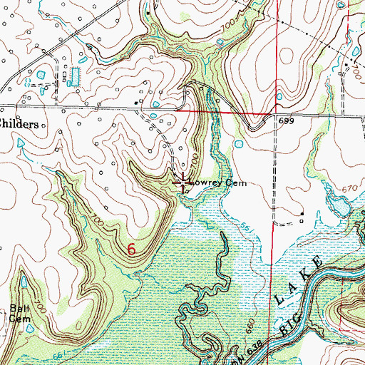 Topographic Map of Lowrey Cemetery, OK