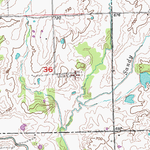 Topographic Map of Lula Cemetery, OK