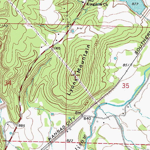 Topographic Map of Lyons Mountain, OK