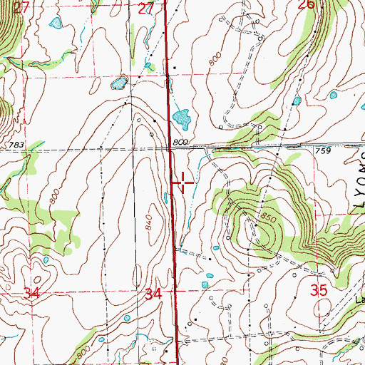 Topographic Map of Lyons-Quinn Oil and Gas Field, OK