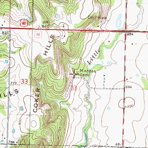 Topographic Map of Madden Cemetery, OK