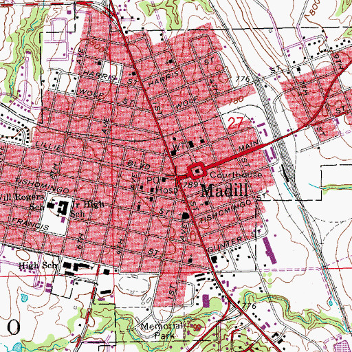 Topographic Map of Madill, OK