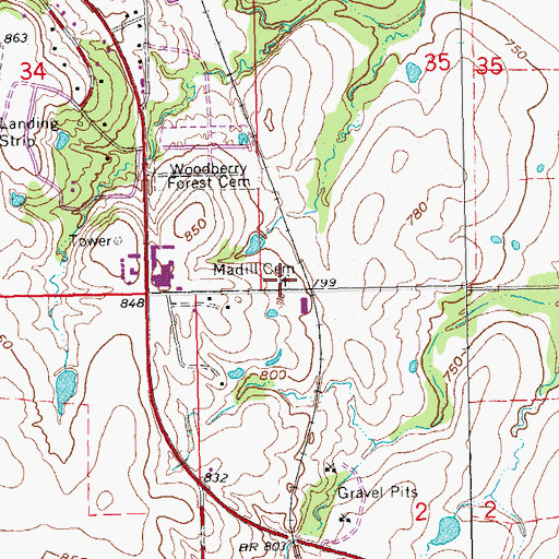 Topographic Map of Madill Cemetery, OK