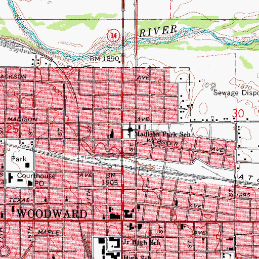 Topographic Map of Madison Park School, OK