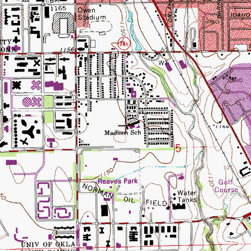 Topographic Map of Madison Elementary School, OK