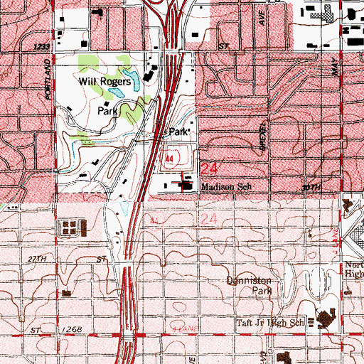 Topographic Map of Madison Elementary School, OK