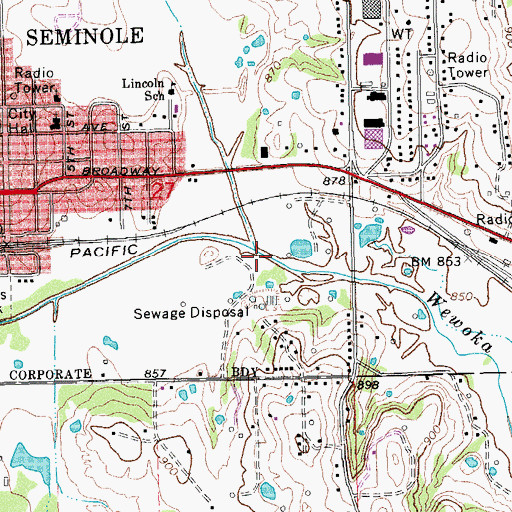 Topographic Map of Magnolia Creek, OK