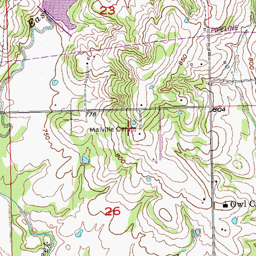 Topographic Map of Malville Cemetery, OK