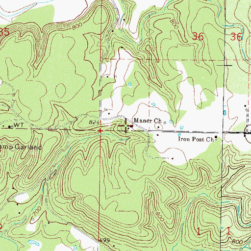 Topographic Map of Maner Church, OK