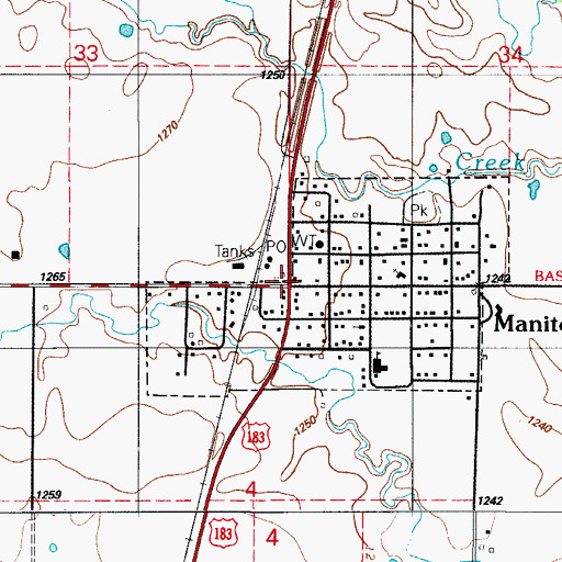 Topographic Map of Manitou, OK