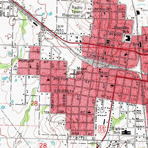 Topographic Map of Mann School, OK