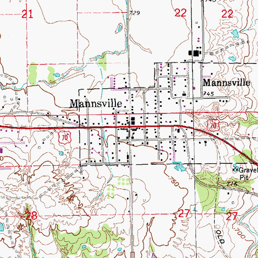 Topographic Map of Mannsville, OK
