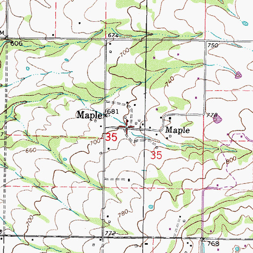 Topographic Map of Maple, OK