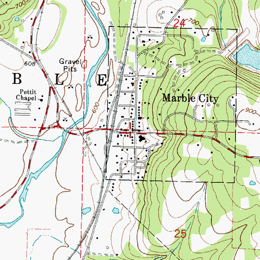 Topographic Map of Marble City, OK
