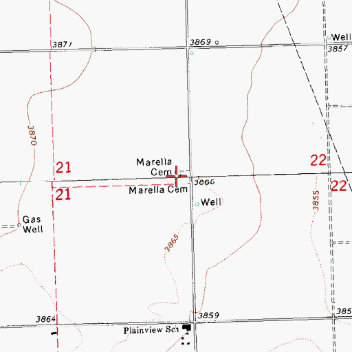 Topographic Map of Marella Cemetery, OK