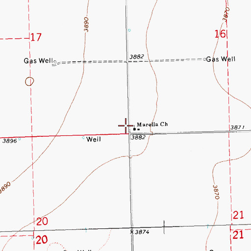 Topographic Map of Marella Church, OK
