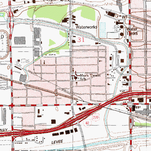 Topographic Map of Mark Twain Elementary School, OK