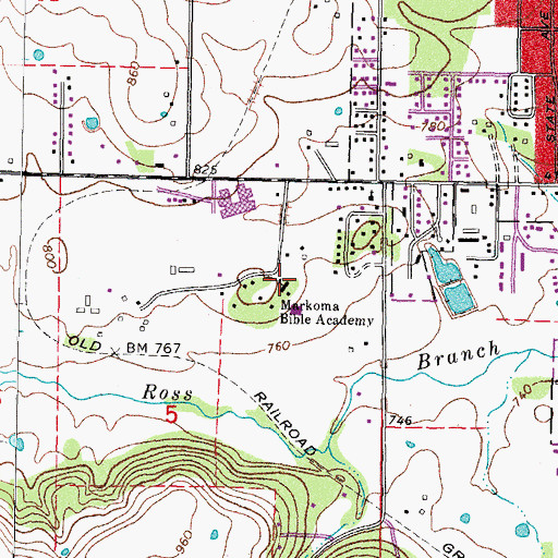 Topographic Map of Markoma Bible Academy, OK