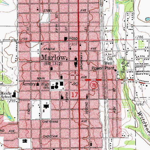 Topographic Map of Marlow, OK