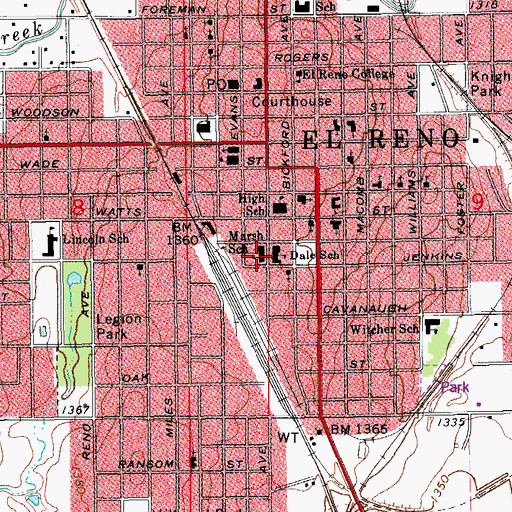 Topographic Map of Marsh School, OK