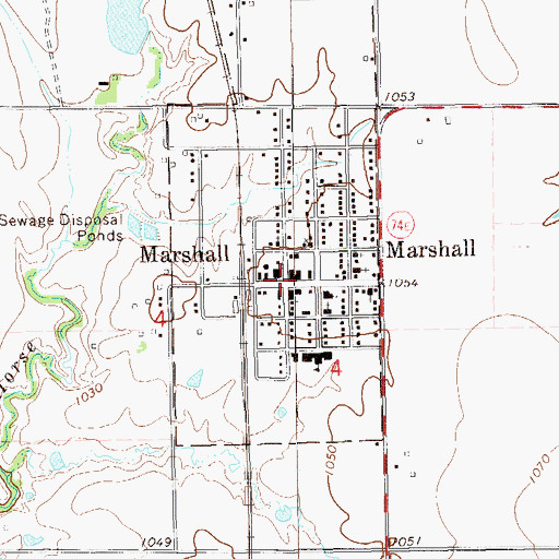 Topographic Map of Marshall, OK