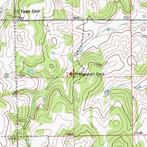 Topographic Map of Marshall Cemetery, OK