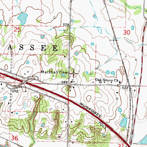 Topographic Map of Marshall Cemetery, OK