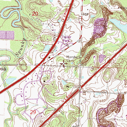 Topographic Map of Marshall Cemetery, OK