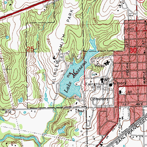 Topographic Map of Lake Massena, OK