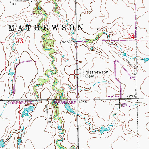 Topographic Map of Mathewson Cemetery, OK