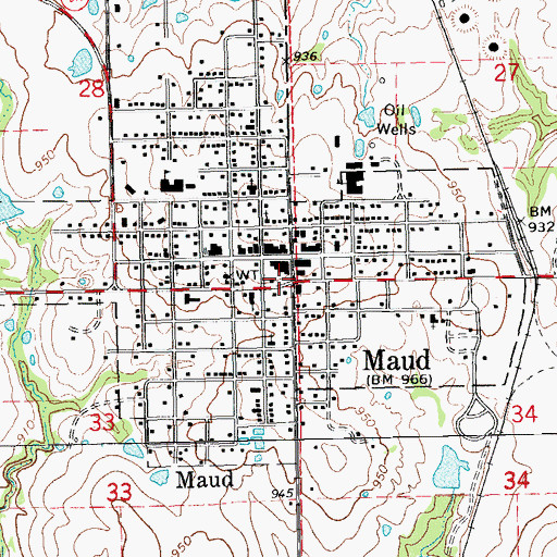 Topographic Map of Maud, OK