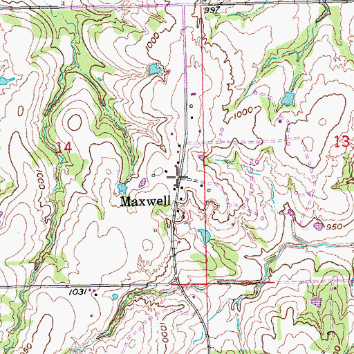 Topographic Map of Maxwell, OK
