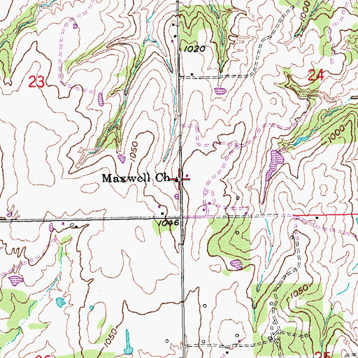 Topographic Map of Maxwell Church, OK