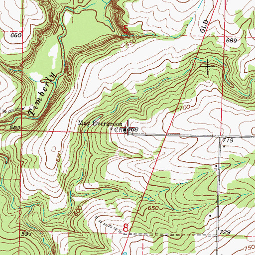 Topographic Map of May Evergreen Church, OK