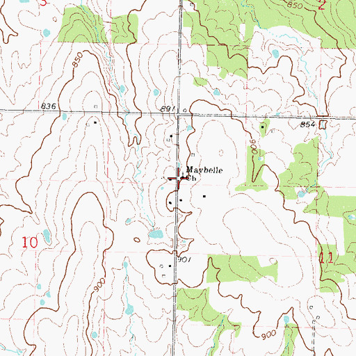 Topographic Map of Maybelle Church, OK