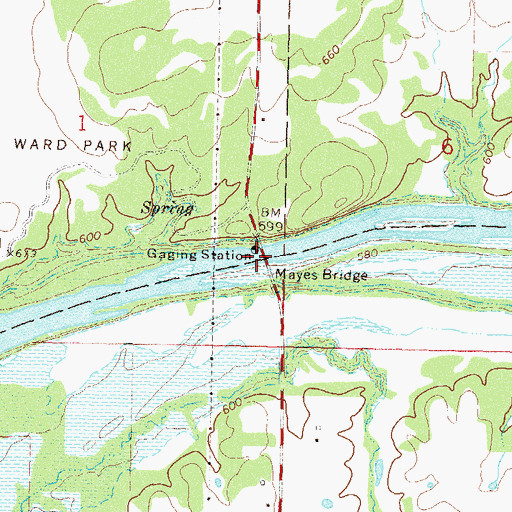 Topographic Map of Mayes Bridge, OK