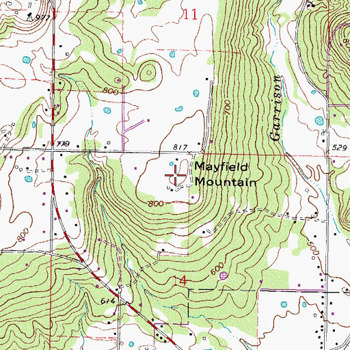 Topographic Map of Mayfield Mountain, OK