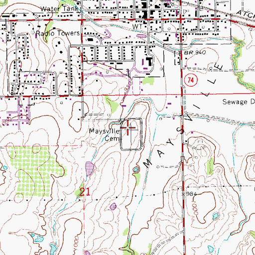 Topographic Map of Maysville Cemetery, OK