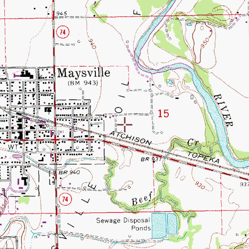 Topographic Map of Maysville Oil Field, OK