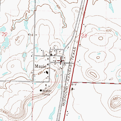Topographic Map of Mazie, OK