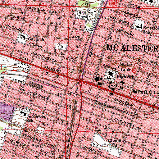Topographic Map of McAlester, OK