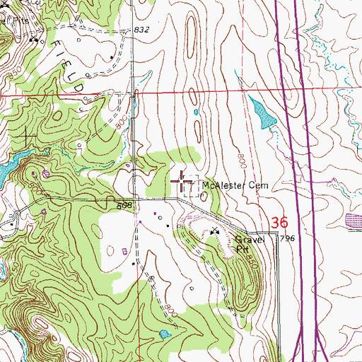 Topographic Map of McAlester Cemetery, OK