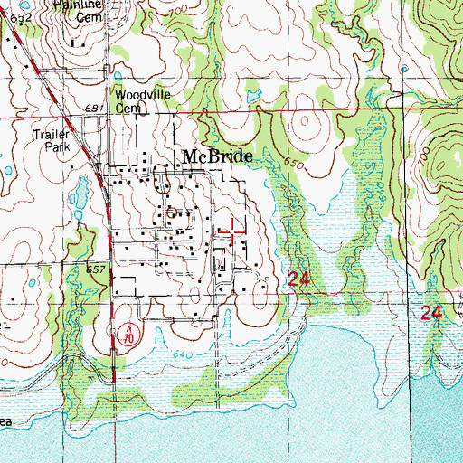 Topographic Map of McBride, OK