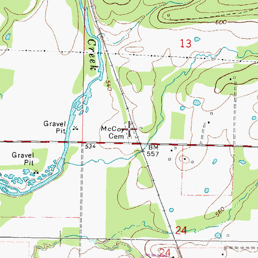 Topographic Map of McCoy Cemetery, OK