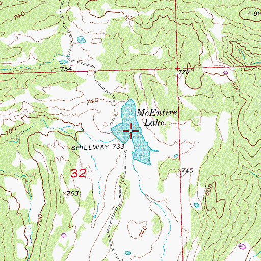 Topographic Map of McEntire Lake, OK