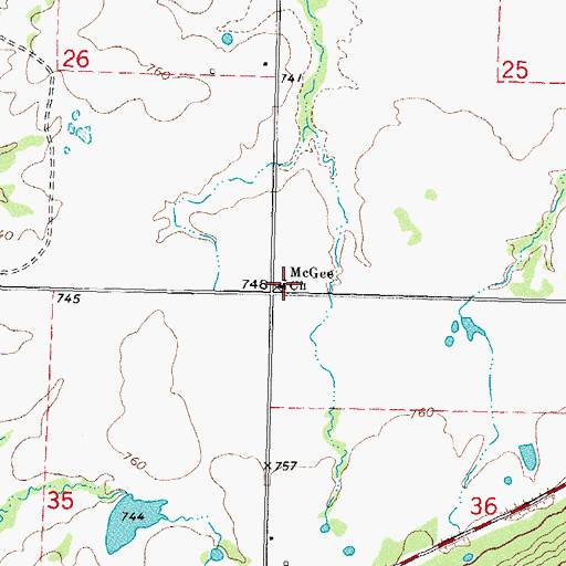 Topographic Map of McGee Church, OK