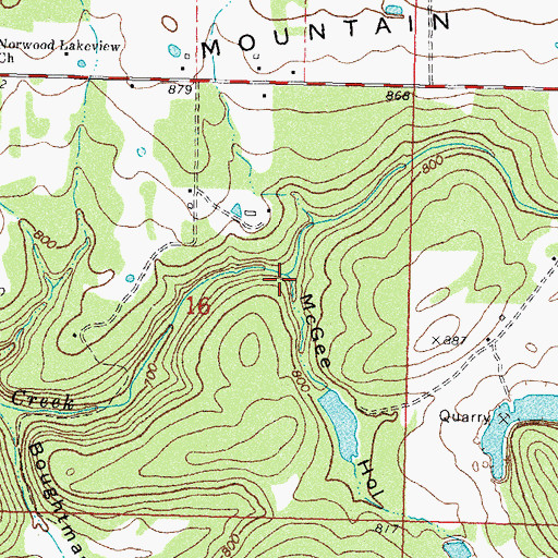 Topographic Map of McGee Hollow, OK