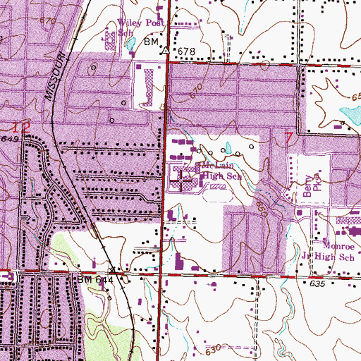 Topographic Map of McLain Junior High School and High School For Science and Technology, OK