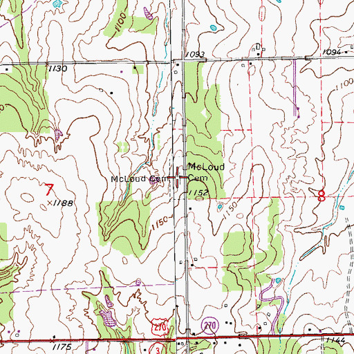 Topographic Map of McLoud Cemetery, OK
